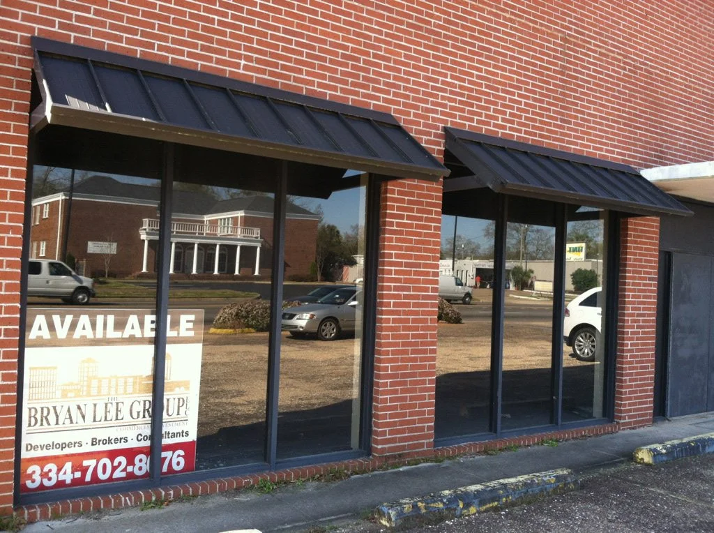 Custom business entrance awning designed for a clean, professional look.