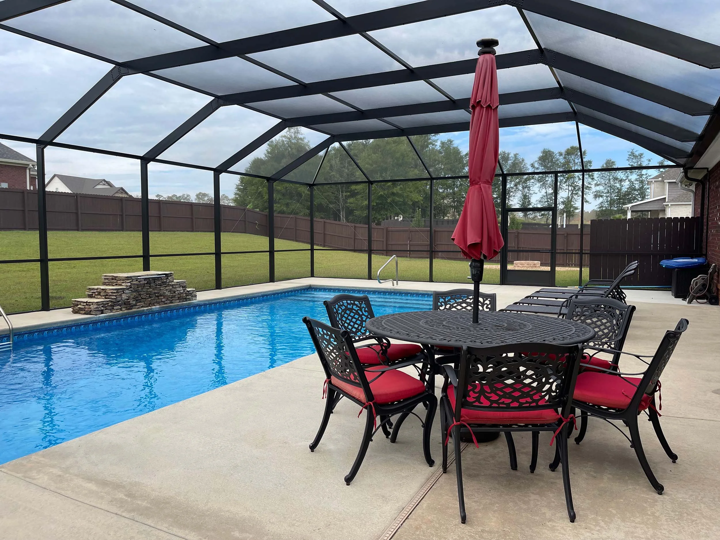 Hathcock Home Services pool cage project for a Dothan-area home.