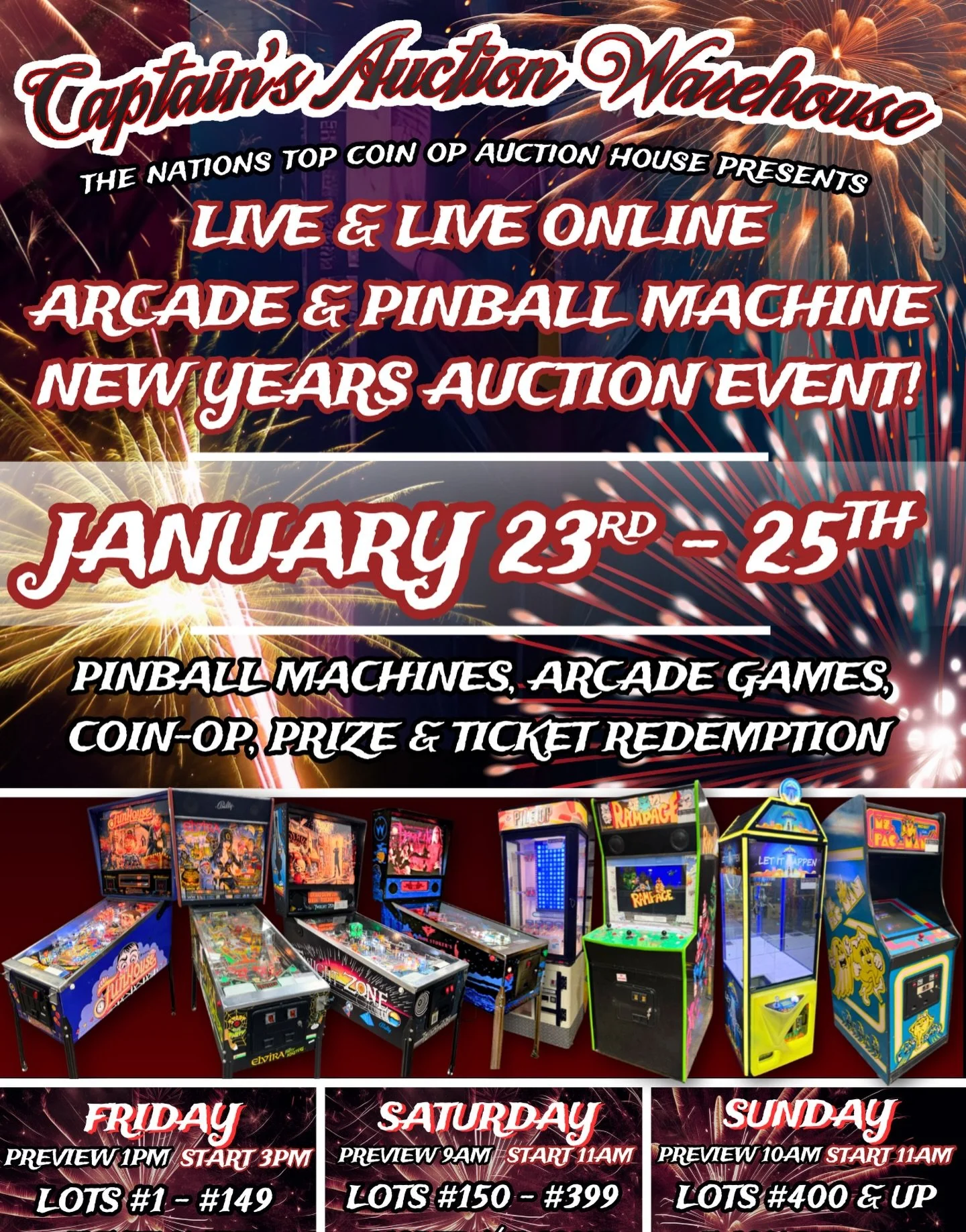 The big auction is on its way! 

Arcade games, pinball &amp; other machine treasures will be revealed January 23-25th! 

Tune into our social media channels for a closer look at these upcoming auction machines!

Check the catalog &amp; register onlin