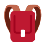 Red backpack with brown straps and front pocket