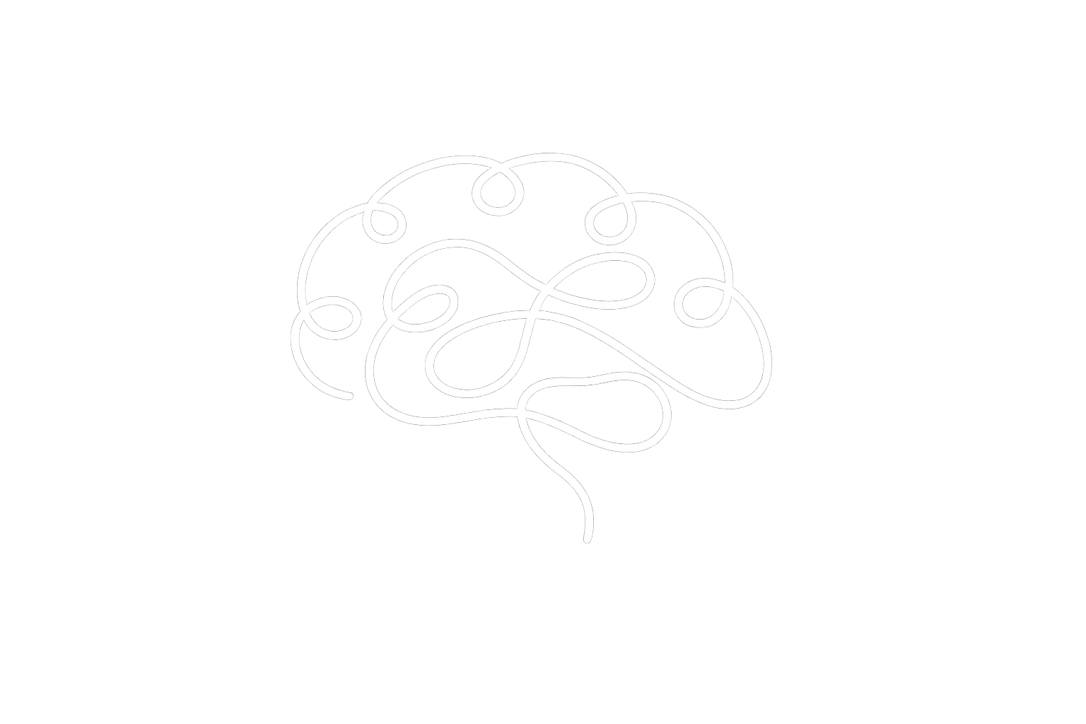 Neon sign of a brain outline with interconnected loops on a gray wall.