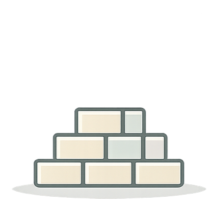 A stack of nine blank rectangular building blocks arranged in a pyramid shape.
