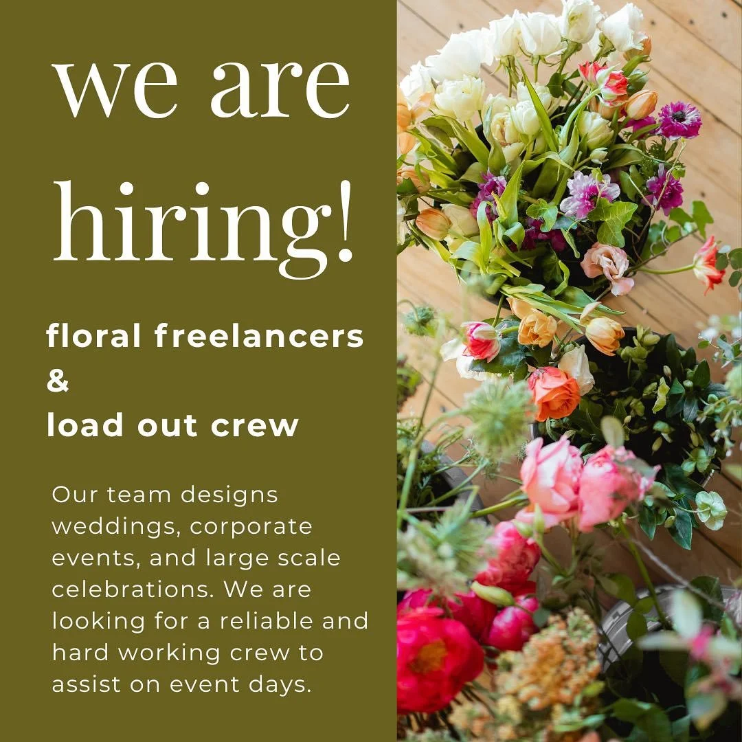 we are hiring floral freelancers and load out crew members! Alise Powell Designs is a Greenville retail flower shop &amp; event florist, and we design weddings and events all over the upstate and southeast. Join our team, and let&rsquo;s make beautif
