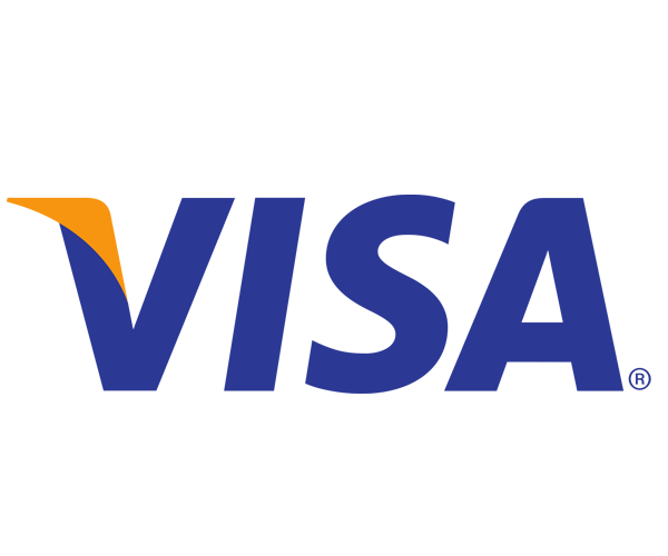 VISA logo with a stylized orange and blue design.