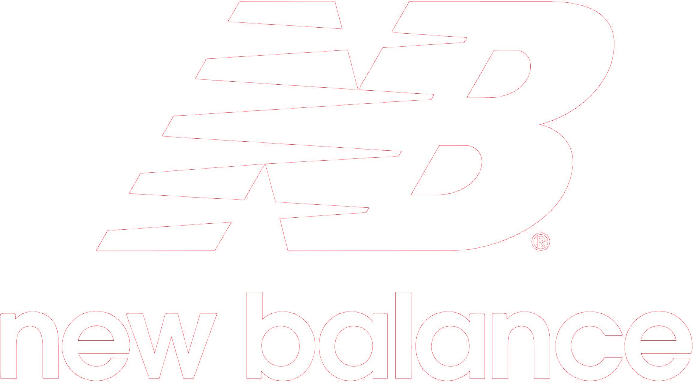 New Balance logo with a large stylized number 3 in red and white, with horizontal lines creating a motion effect. The words 'new balance' are written in lowercase white letters on a red background below the logo.