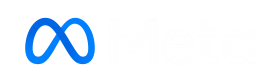 Meta logo with blue icon and white text on a black background.