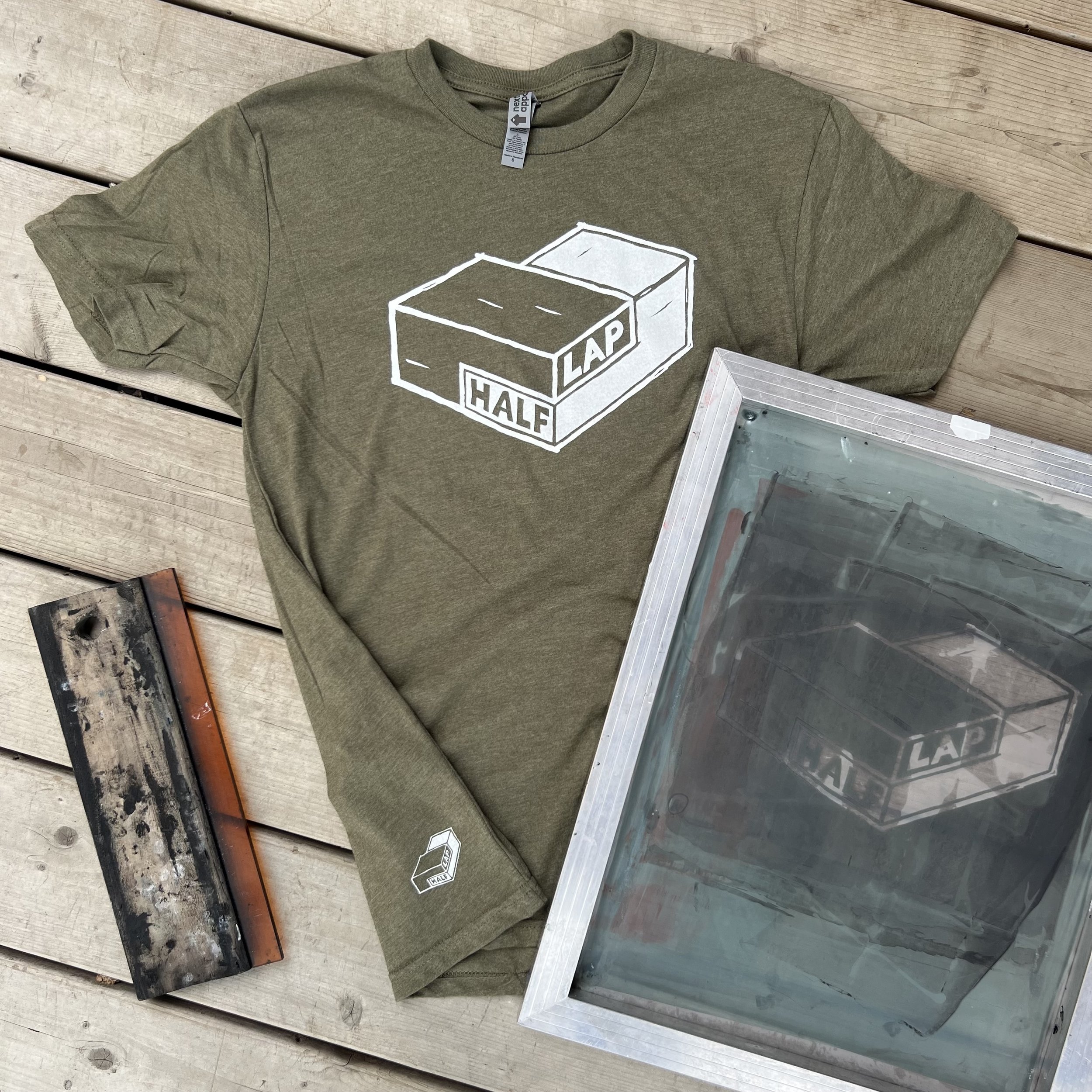 Half Lap Logo T white on Army Green S