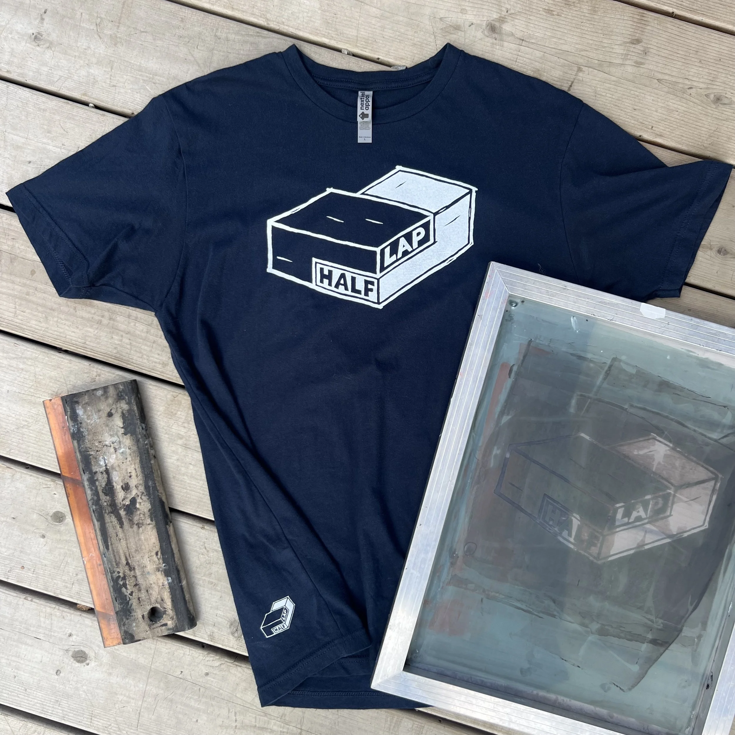 Half Lap Logo T White on Midnight Navy L