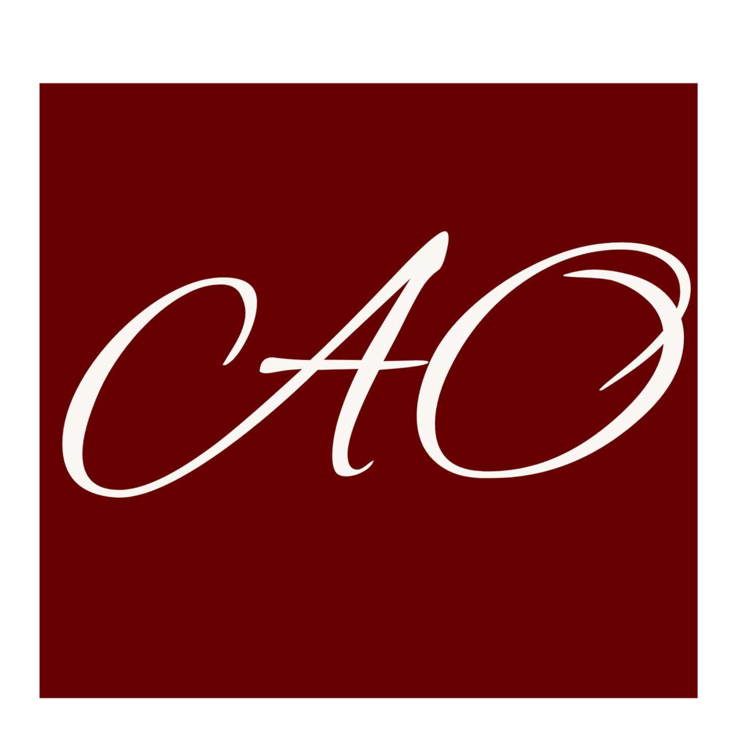 Stylized white text 'A' 'O' on a dark red background.