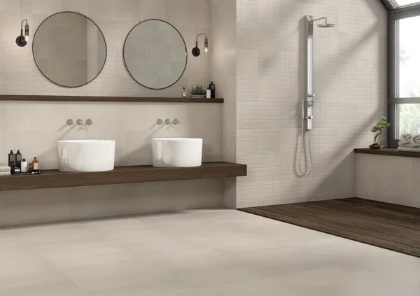 Baltimore Perla, Porcelain tile, light color, tile walls, tile floors, tile shower.