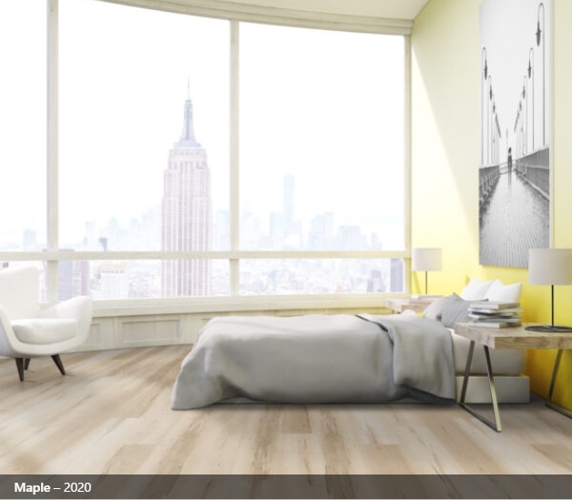 Beautiful vinyl plank flooring, whitewashed look with waterproof durability.
