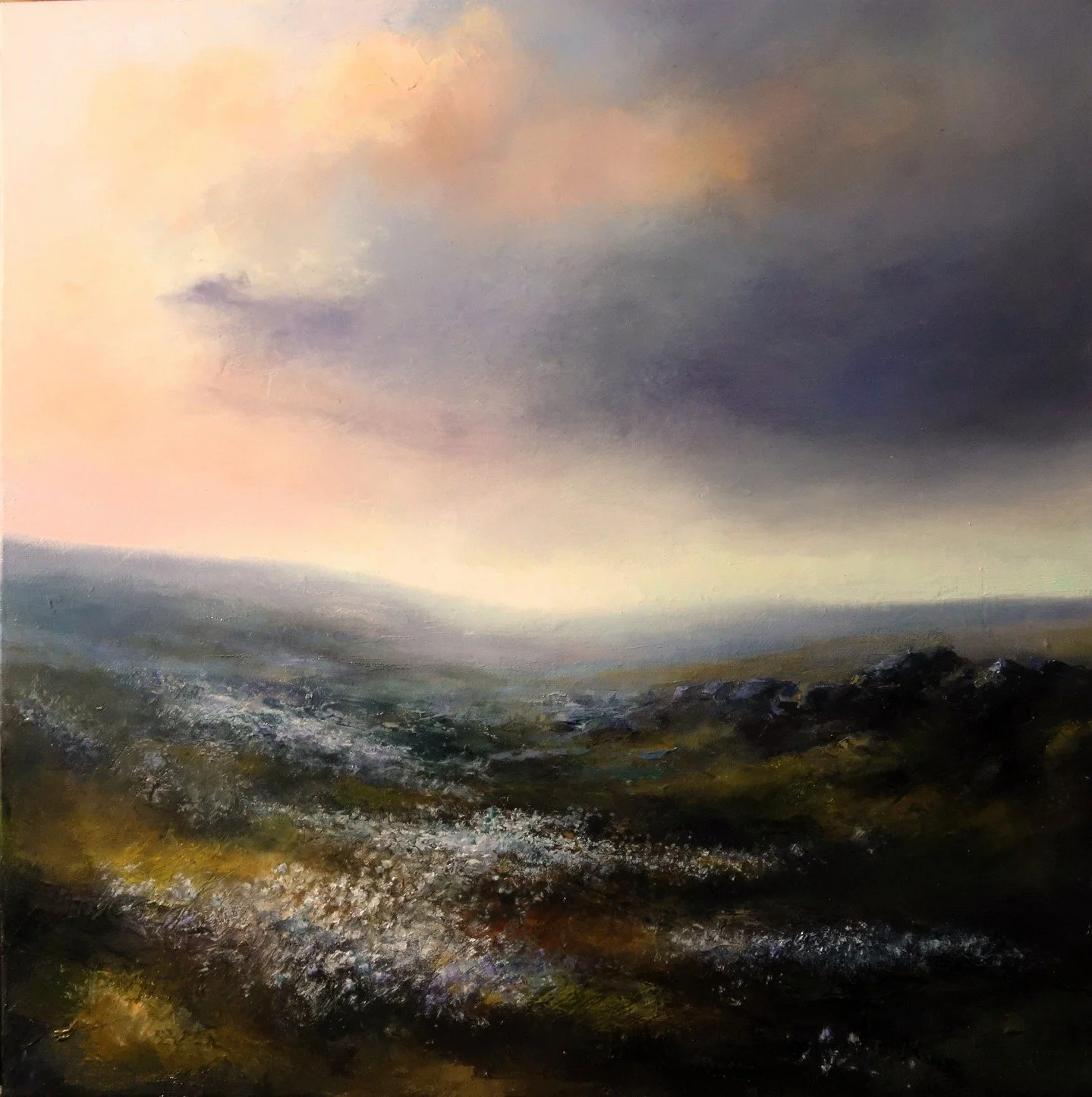 🎨Oil On Canvas18'' x 18''
As yet untitled... recognise the view point???
I've returned to the moorlands above Hebden Bridge, with its cotton grass, sweeping winds and drifting clouds... this is the moorland as I love it most ....its a shame to be in