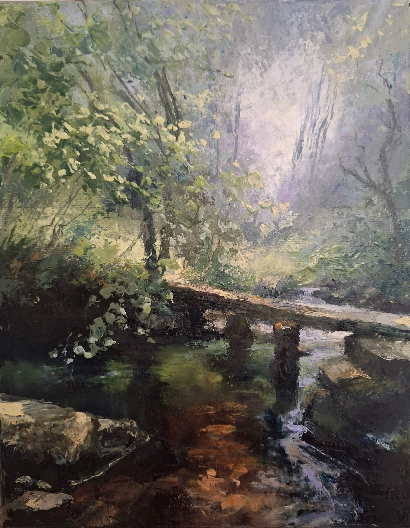 &ldquo;The Clapper Bridge at Cragg Vale caught my eye &mdash; where do you begin?- the stones, the river, or the valley beyond?&rdquo;✨
 
Preliminary small oil sketch - better in landscape? 🎨

#landscapepainting, #landscapeart, #landscape, #painting