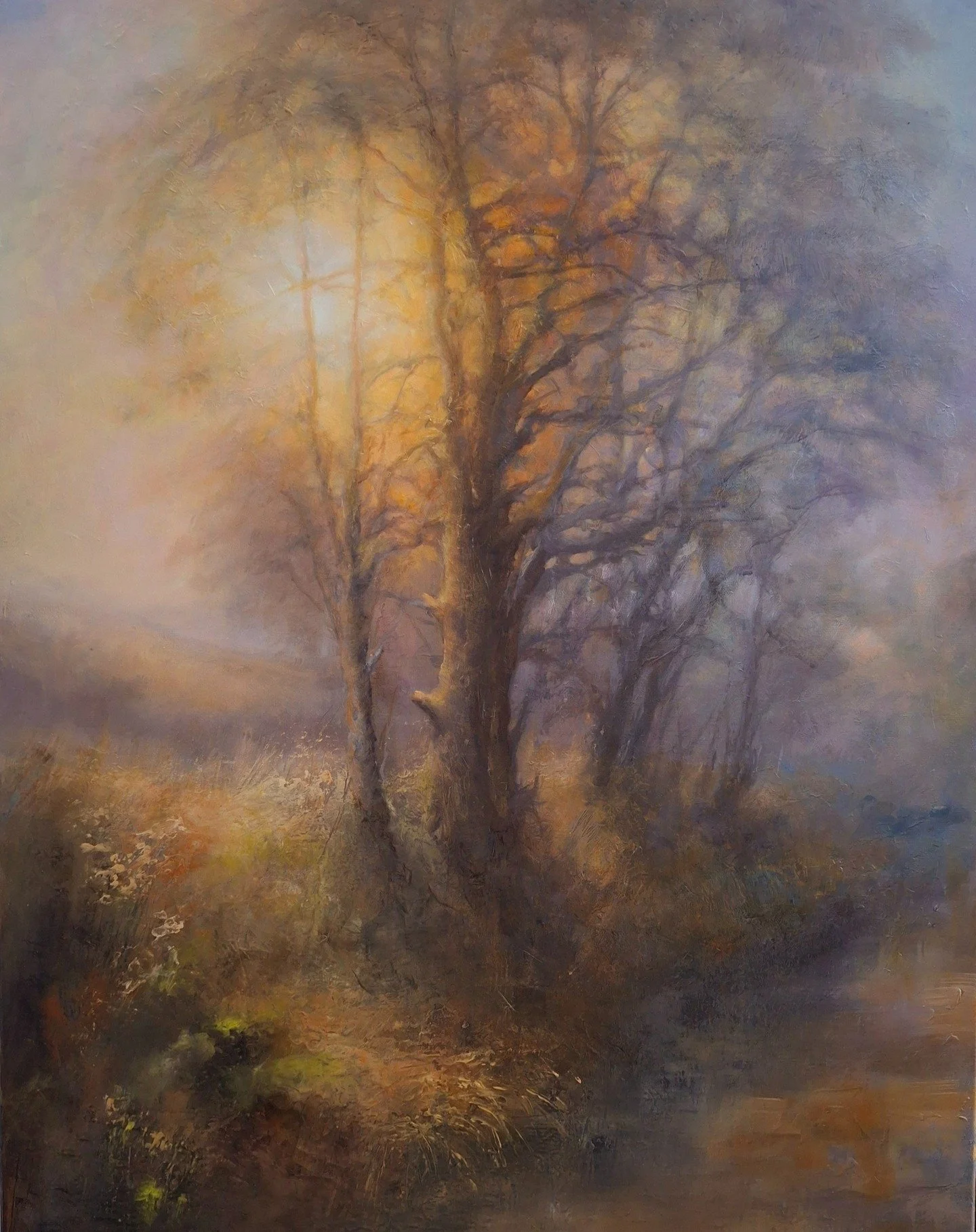✨Late Night! - New artwork alert!✨
2'x 3' Oil on deep edge canvas - Sun setting on a quiet lane - 
This North Yorkshire sunset captures a moment of gold and quiet. Let your eyes wander, your soul rest. 🌅🌳

This piece is near completion..... or poss