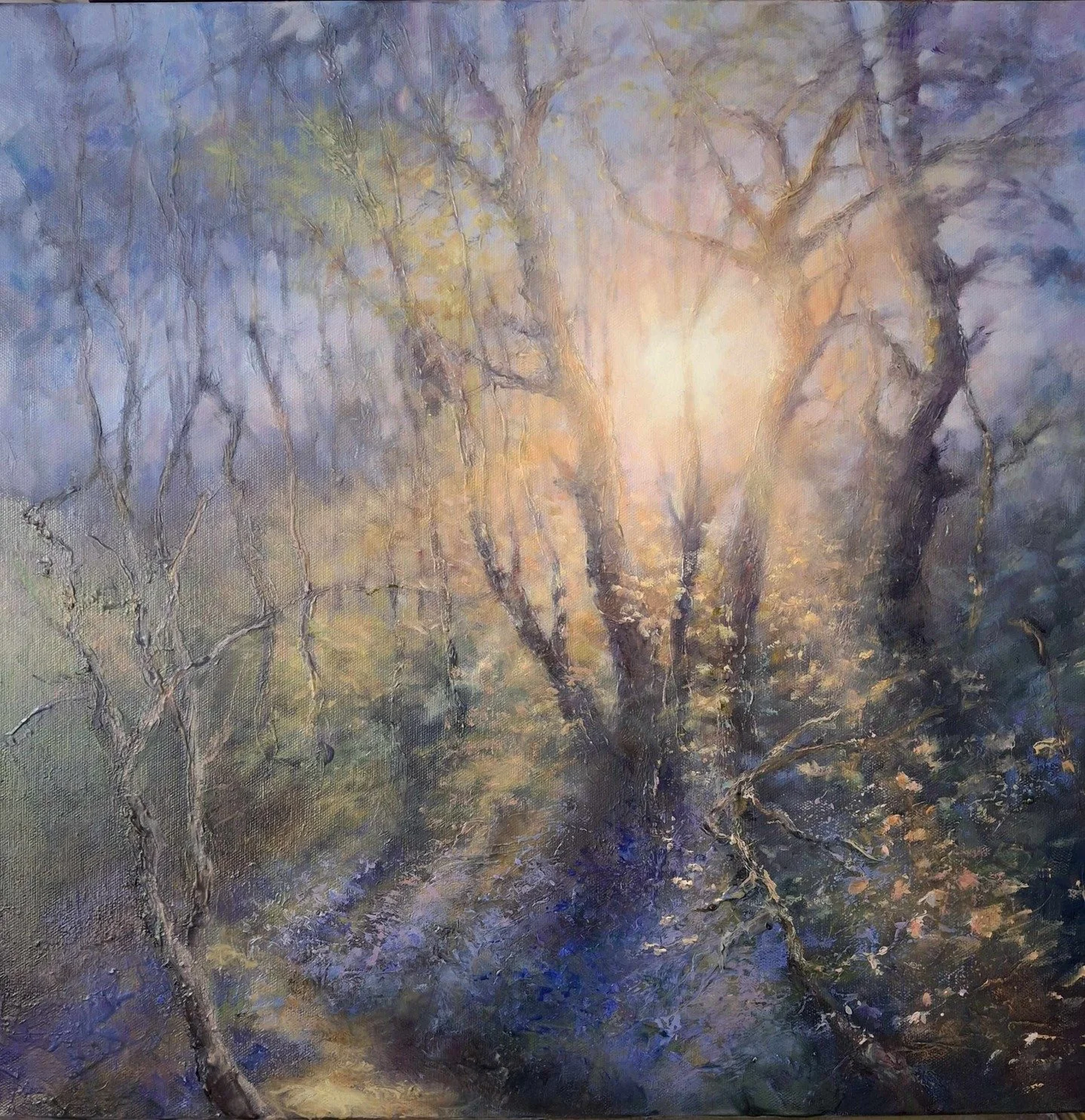 ✨New artwork alert!✨
20''x 20'' oil on deep edge canvas - Sunsetting through the trees
this piece is near completion..... or possibly even finished! would love to know your thoughts on the piece ...❤️
...now drying in the studio.......
 Drop your tho