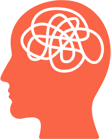 Silhouette of a human head with a tangled scribble representing confusion or complex thoughts inside.