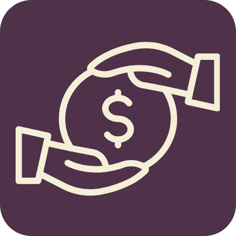 Icon of two hands holding a dollar sign surrounded by a circular arrow, symbolizing money transfer or financial exchange.