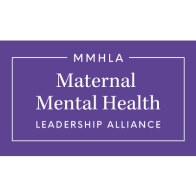 Purple rectangular sign with white text that reads 'MMHLA Maternal Mental Health Leadership Alliance'.