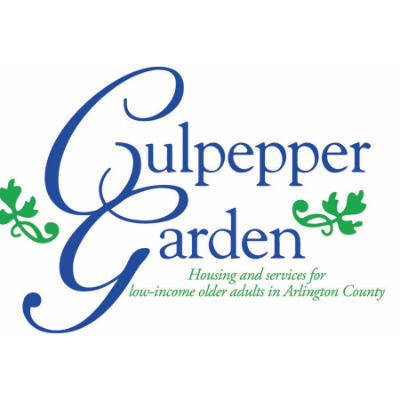 Logo for Gulpper Garden, housing and services for low-income older adults in Arlington County with green decorative elements.