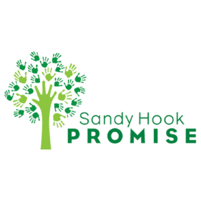 Logo for Sandy Hook Promise featuring a green tree with handprint leaves and the organization's name.