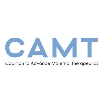 Logo for CAMT with a black background and blue text