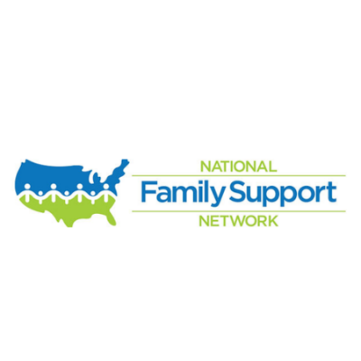 Logo of the National Family Support Network featuring a stylized map of the United States with abstract figures.