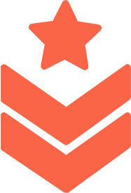 Icon of a star above three chevrons stacked downward.