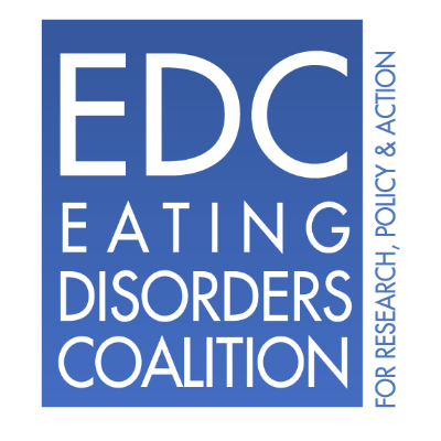 Logo of the Eating Disorders Coalition, featuring blue and white text and design elements.