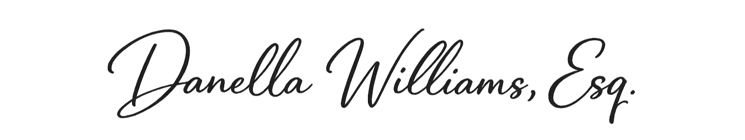 Stylized black text of the name 'Danella Williams, Esq.' on a white background.