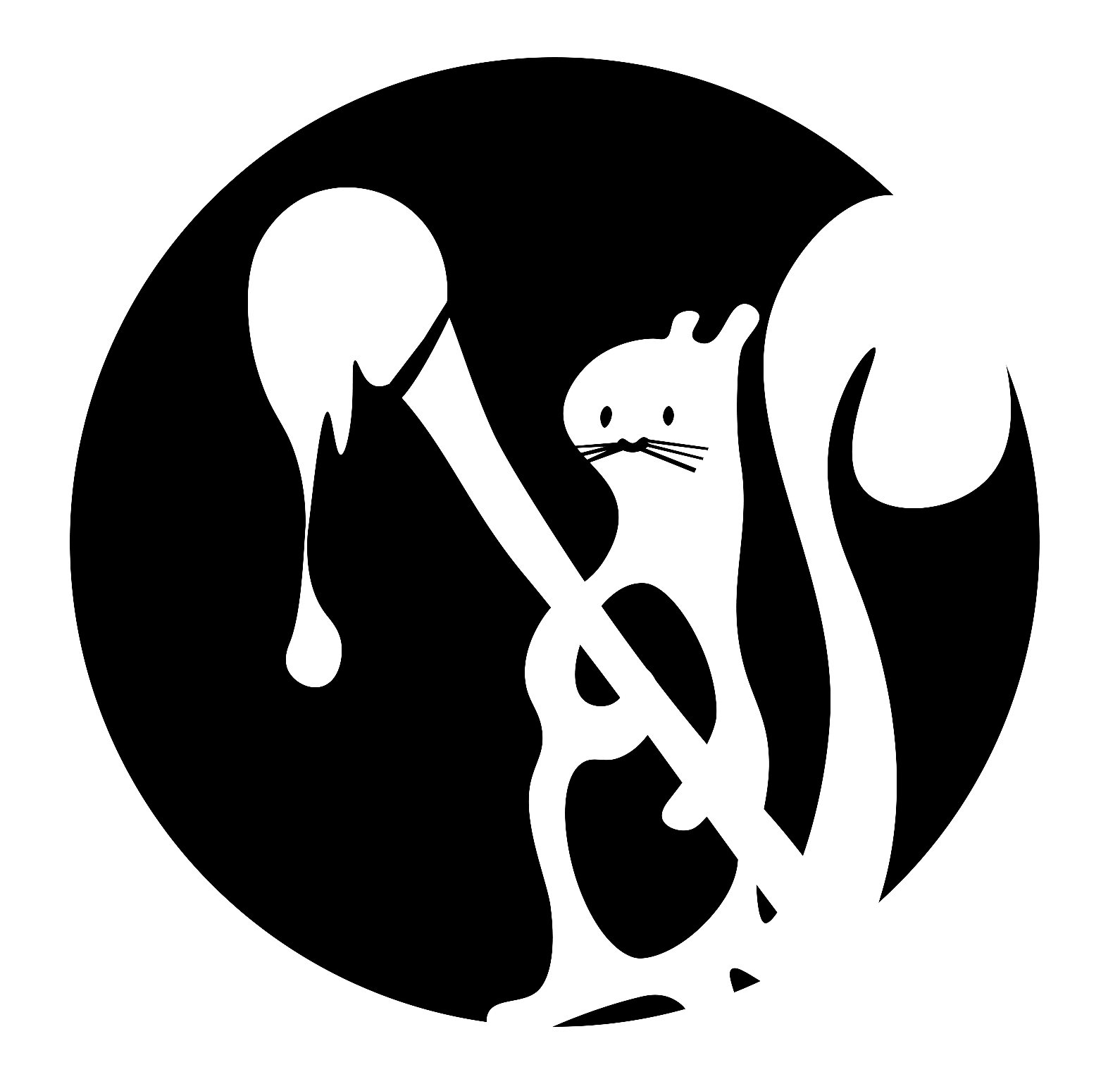 Line drawing of a squirrel holding a paint brush.