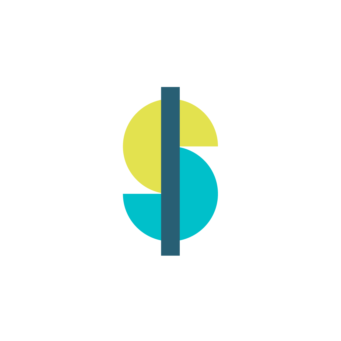 A pie chart with three segments overlaid with a vertical dark blue bar.