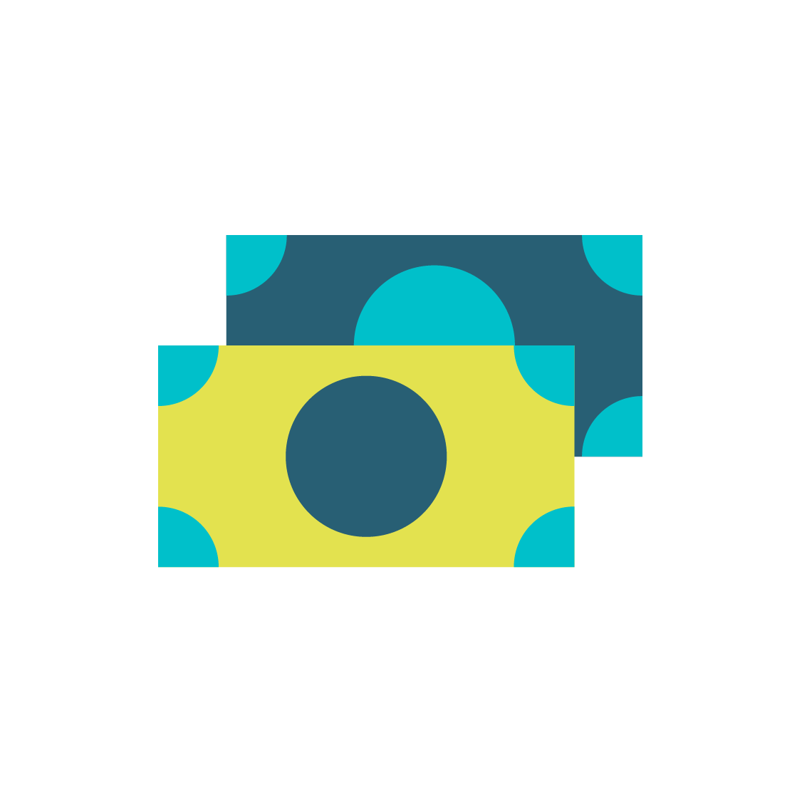 Two stacks of colorful paper bills with polka dot designs, one in blue and the other in yellow.