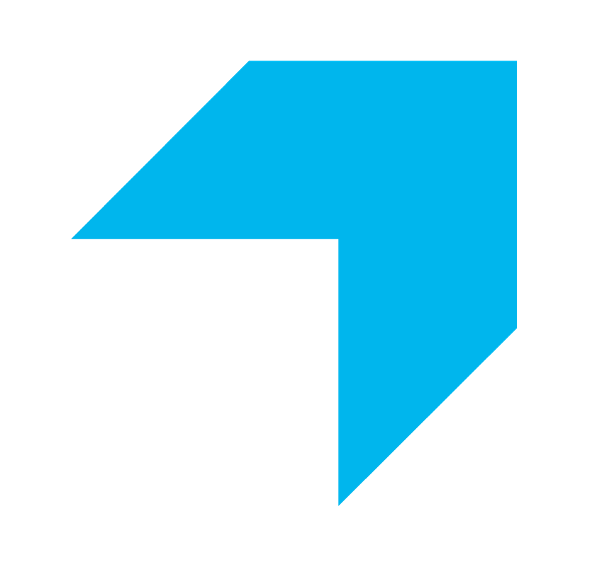 Blue and black geometric shape with a three-dimensional appearance.