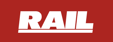 Red background with white text that reads 'RAIL' in bold letters.