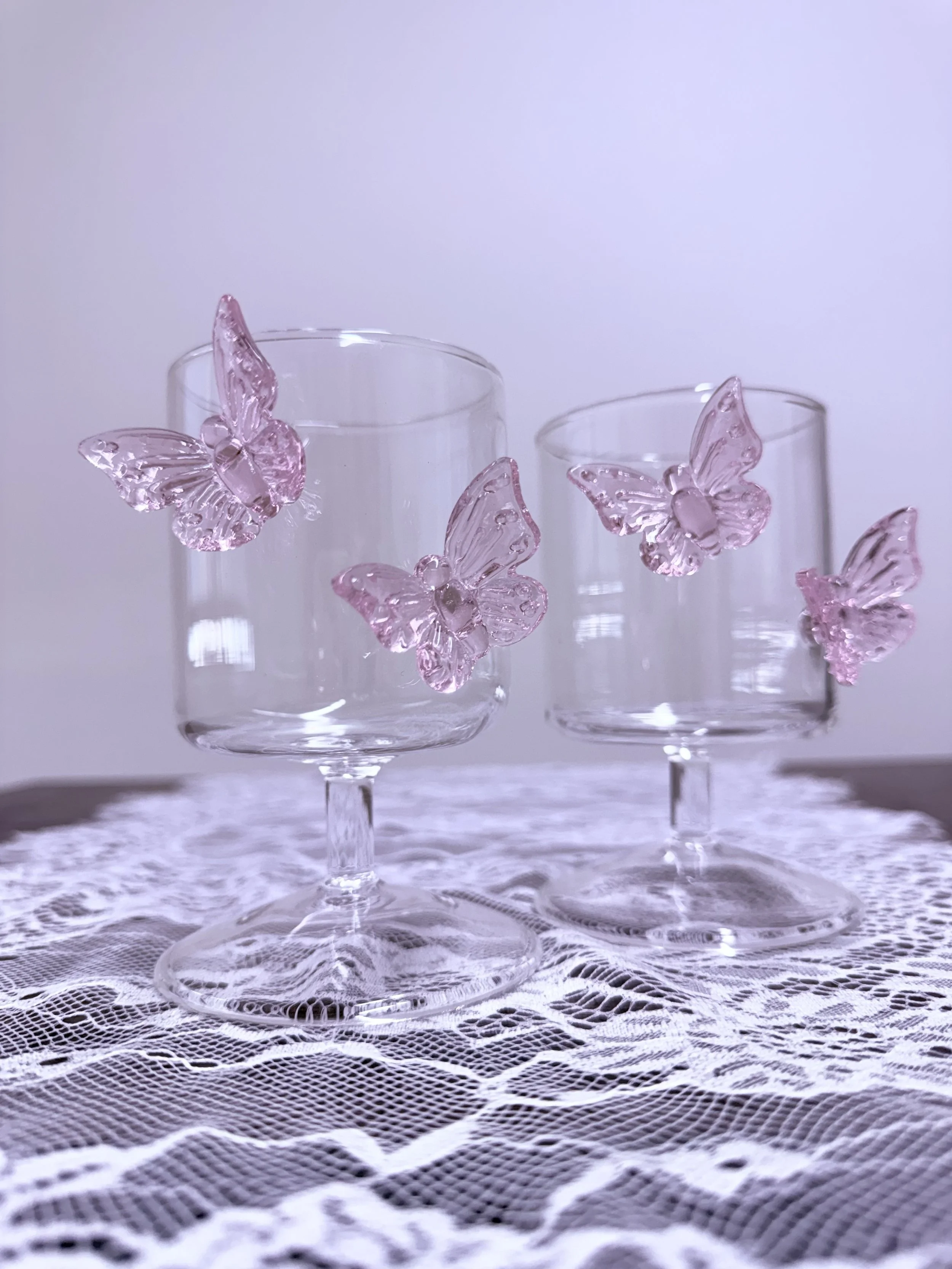 Butterfly Wine Goblets  | Glass |  Set of 2 | 8.45 oz