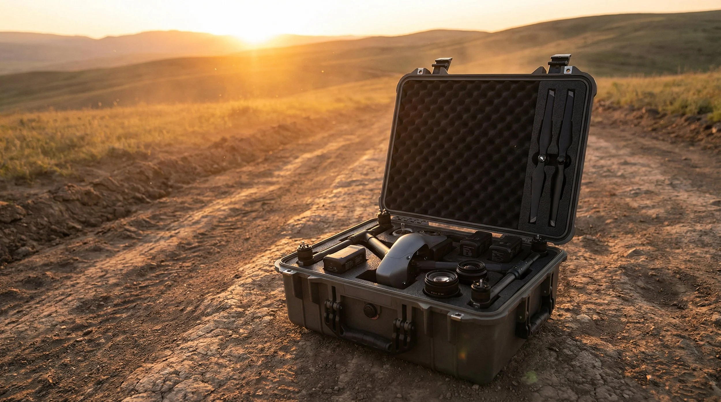 drone gear in landscape for His Creation Stock filming