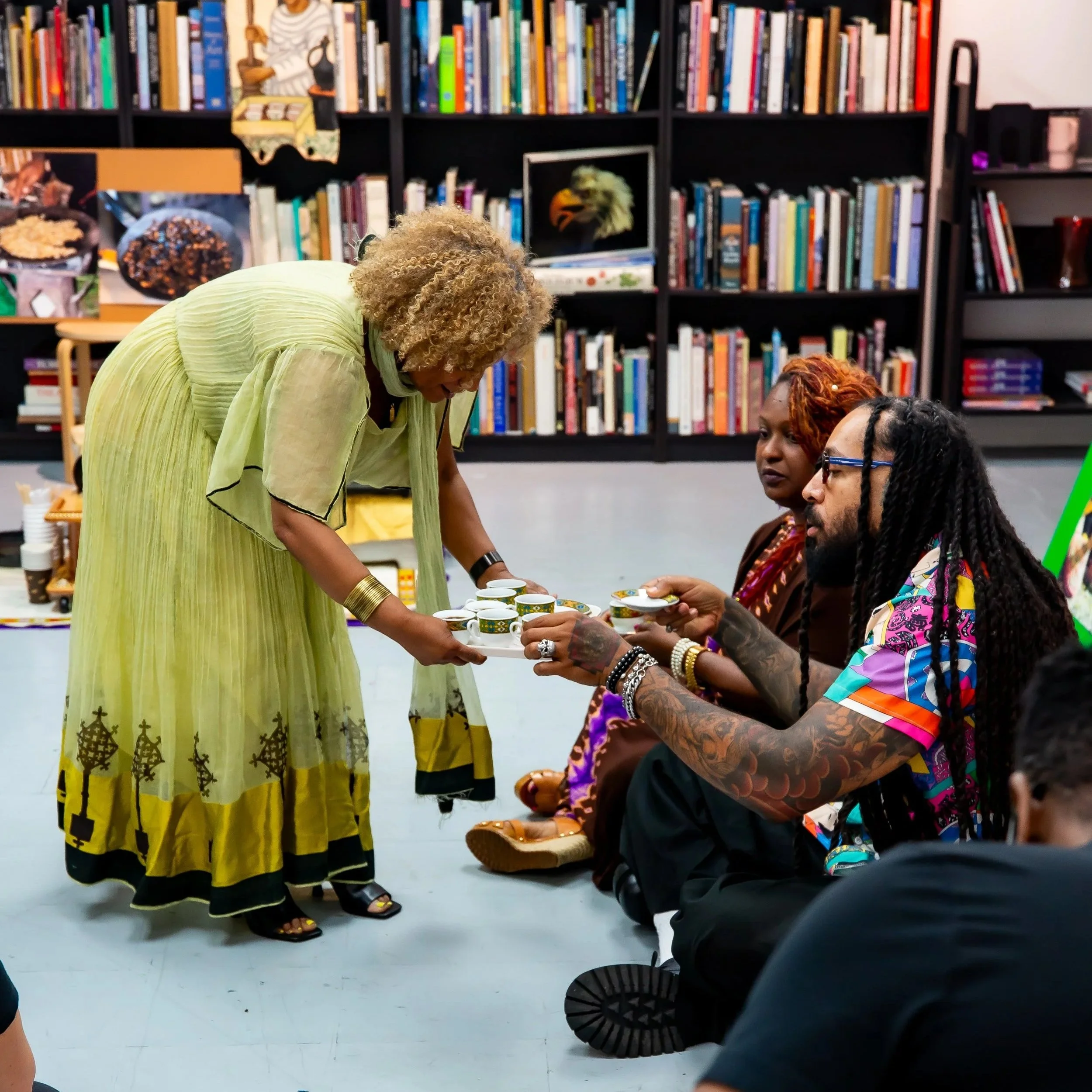 Serving coffee for Ethiopian coffee ceremony