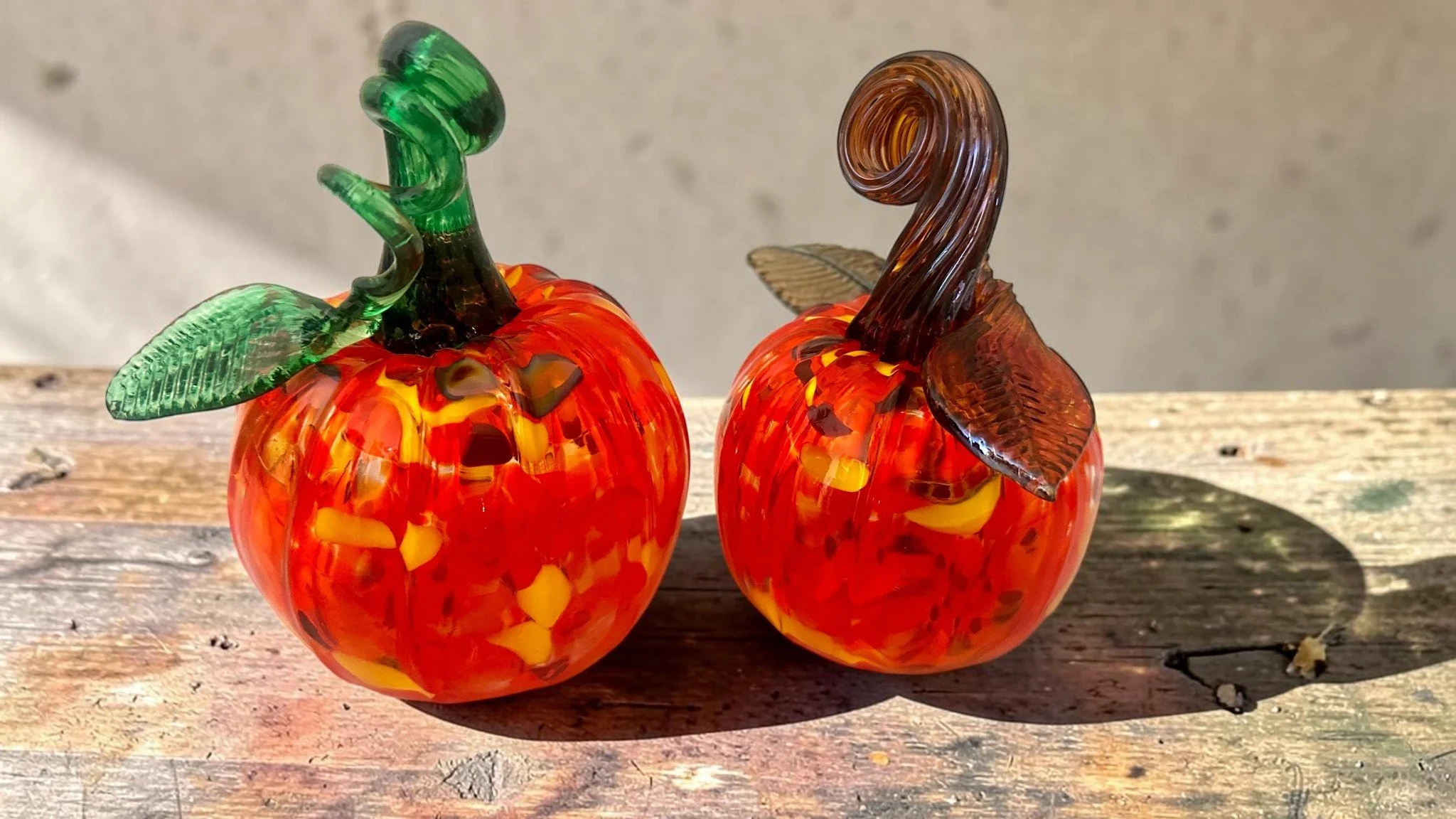 Pumpkins by Skyler Miller!

Each pumpkin has a unique look, beautifully finished with handcrafted glass leaves that make every piece one-of-a-kind.

Stop by Karg Art Glass and see Skyler&rsquo;s pumpkins currently available for sale in the gallery. F