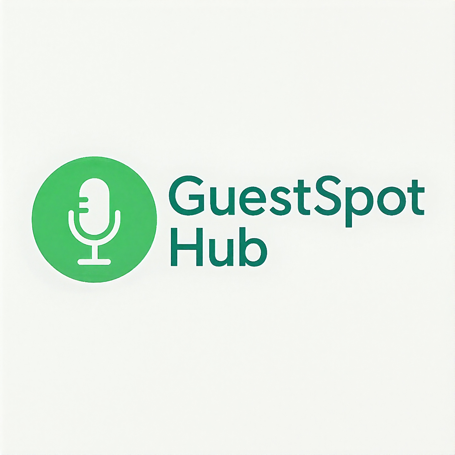 Logo for GuestSpot Hub featuring a green circle with a white microphone icon and the text "GuestSpot Hub" beside it.