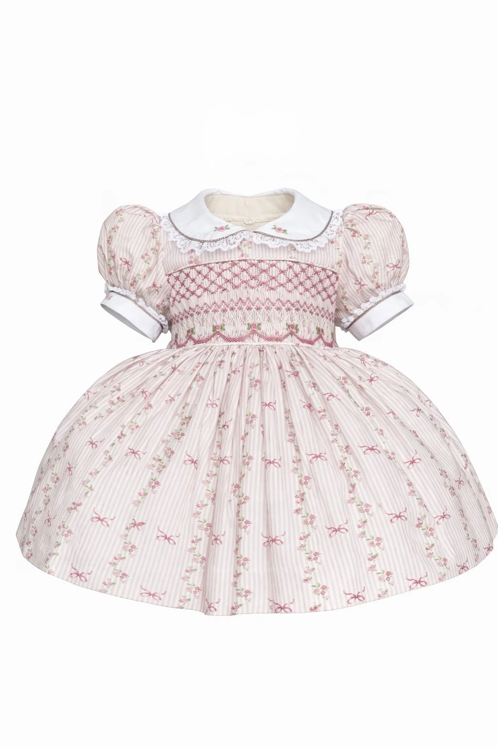 Pink Bow Floral Floral Heirloom Smocked Dress
