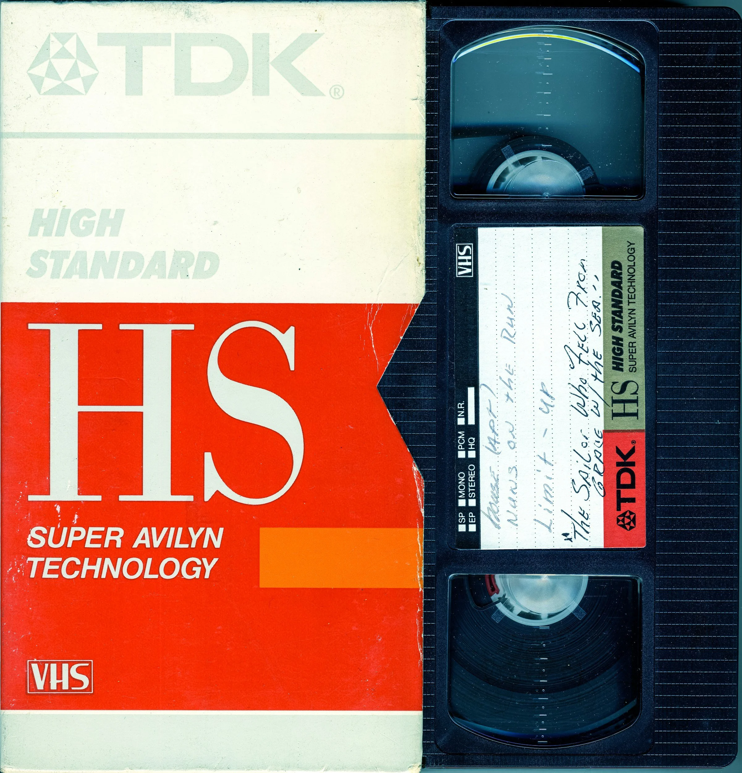 A vintage VHS tape labeled 'HIS Super Avilyn Technology' with handwritten notes on the label.