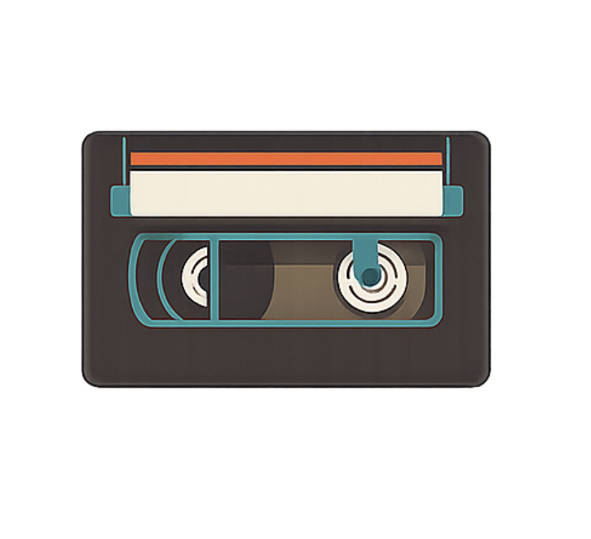 Illustration of a vintage cassette tape.