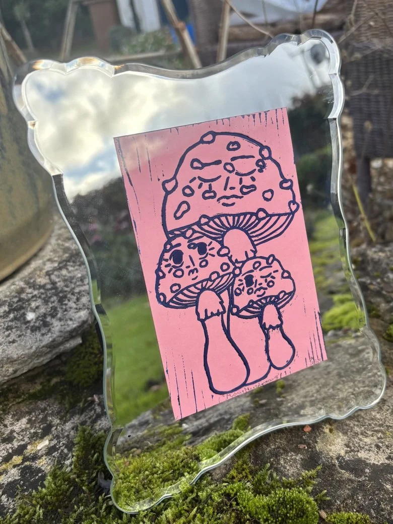 Mini Mushrooms - Framed lino print