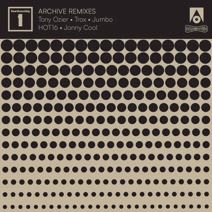 Album cover titled "Archive Remixes" featuring black circles of varying sizes on a beige background, with text listing artists Tony Ozier, Trox, Jumbo, HOT16, Jonny Cool, and the label Soul Assembly.