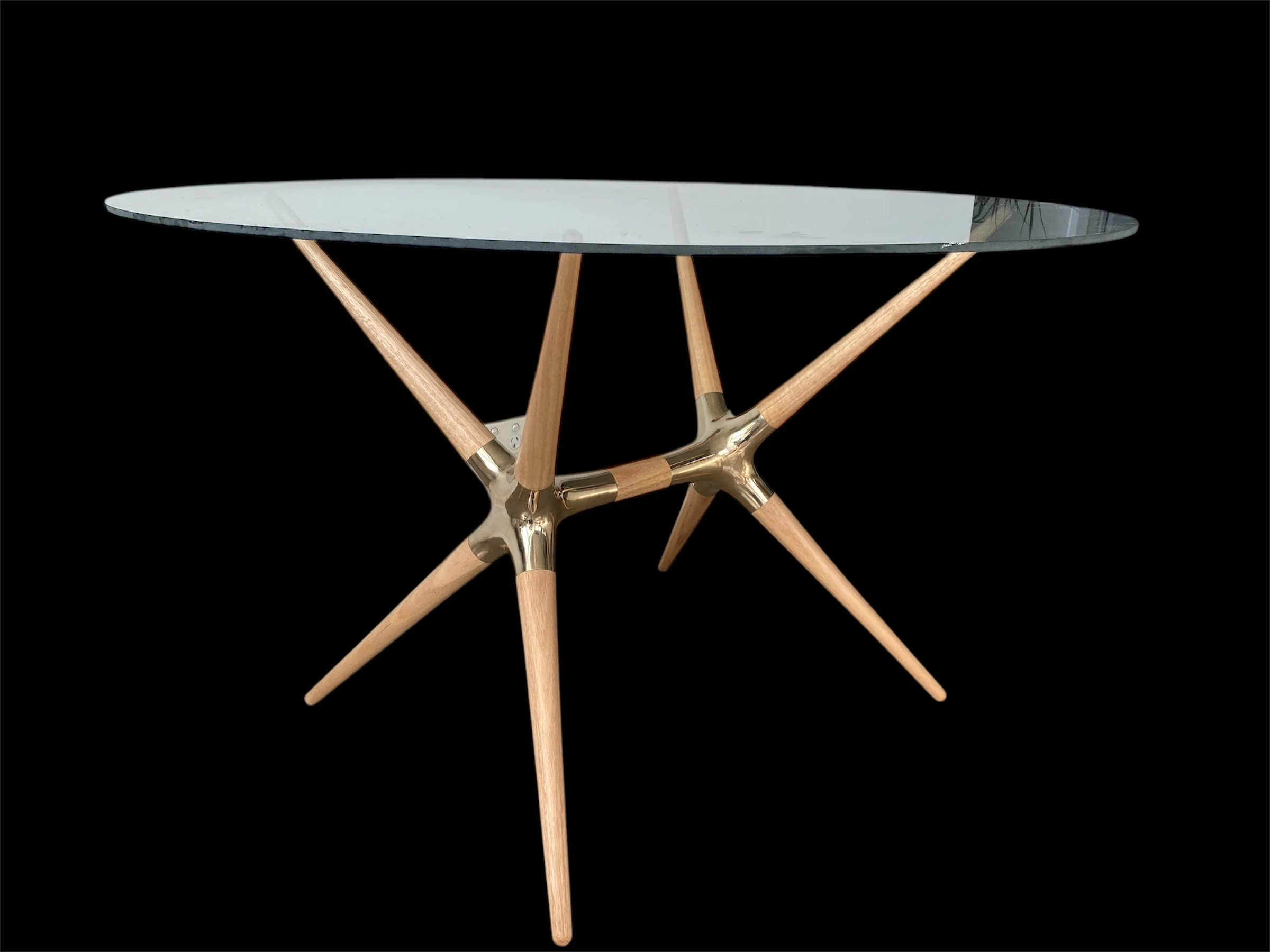 Dining Table, Bronze, wood, glass --------H73cm x D120cm x W120cm