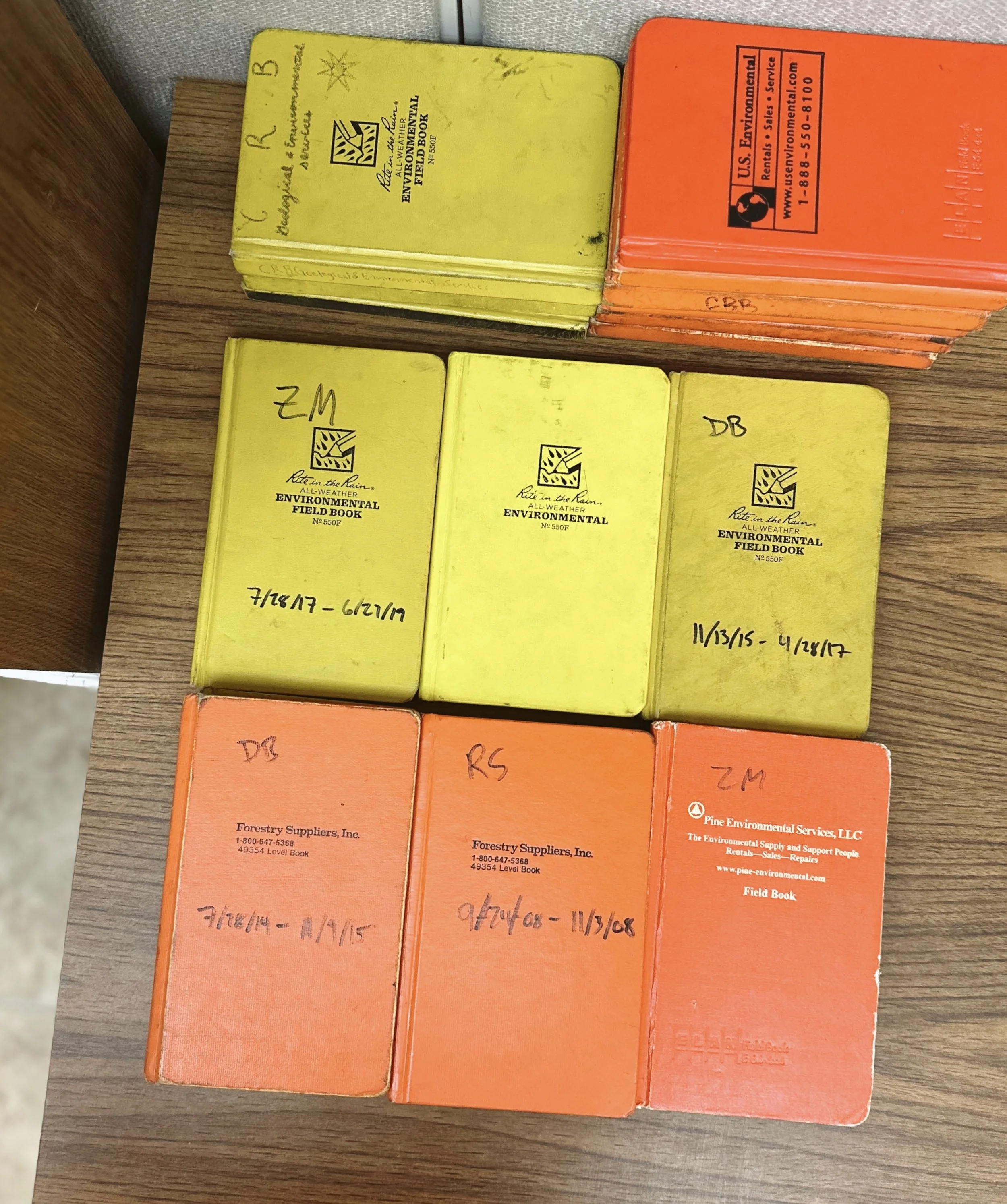 Environmental field notebooks documenting site assessments, environmental due diligence, and field investigations conducted by CRB Geological & Environmental Services