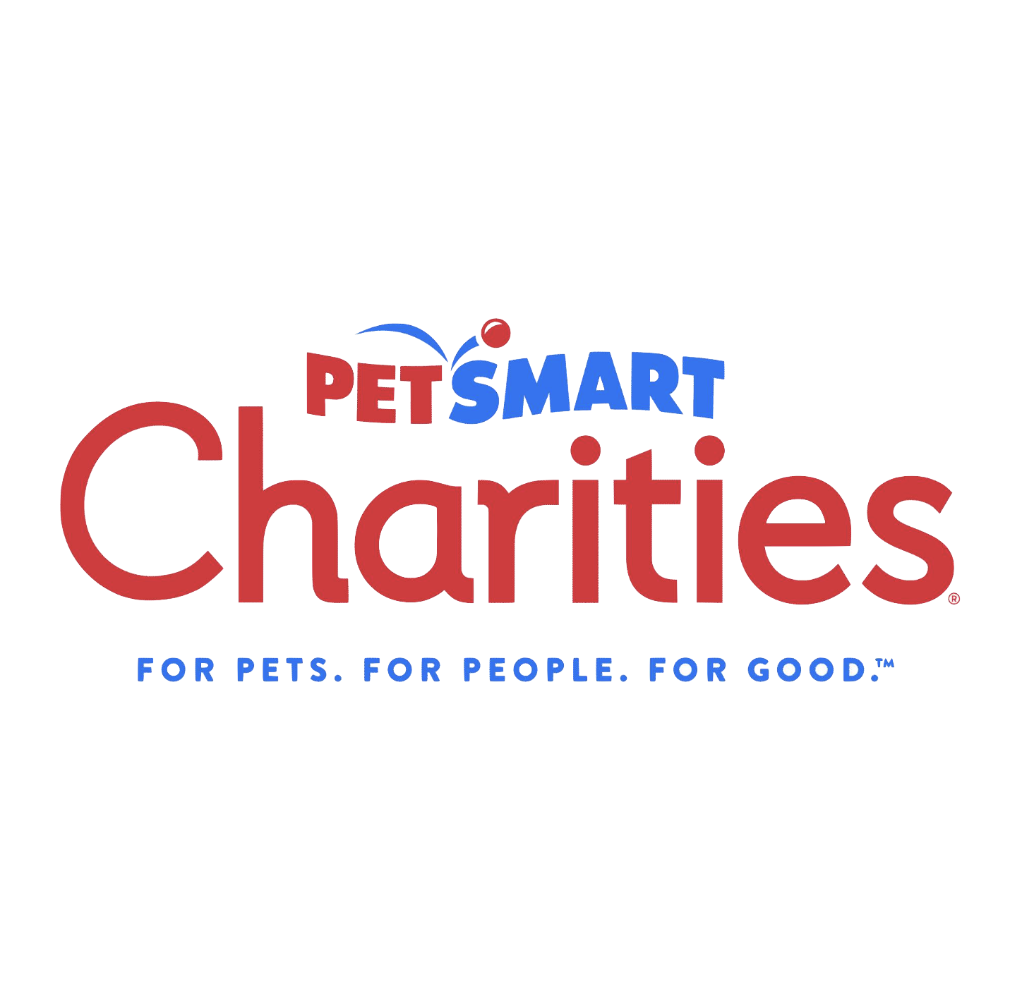 Logo for PetSmart Charities with the tagline "For Pets, For People, For Good"