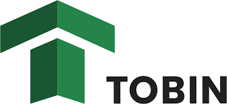 Logo with a green geometric arrow pointing up and the word TOBIN.