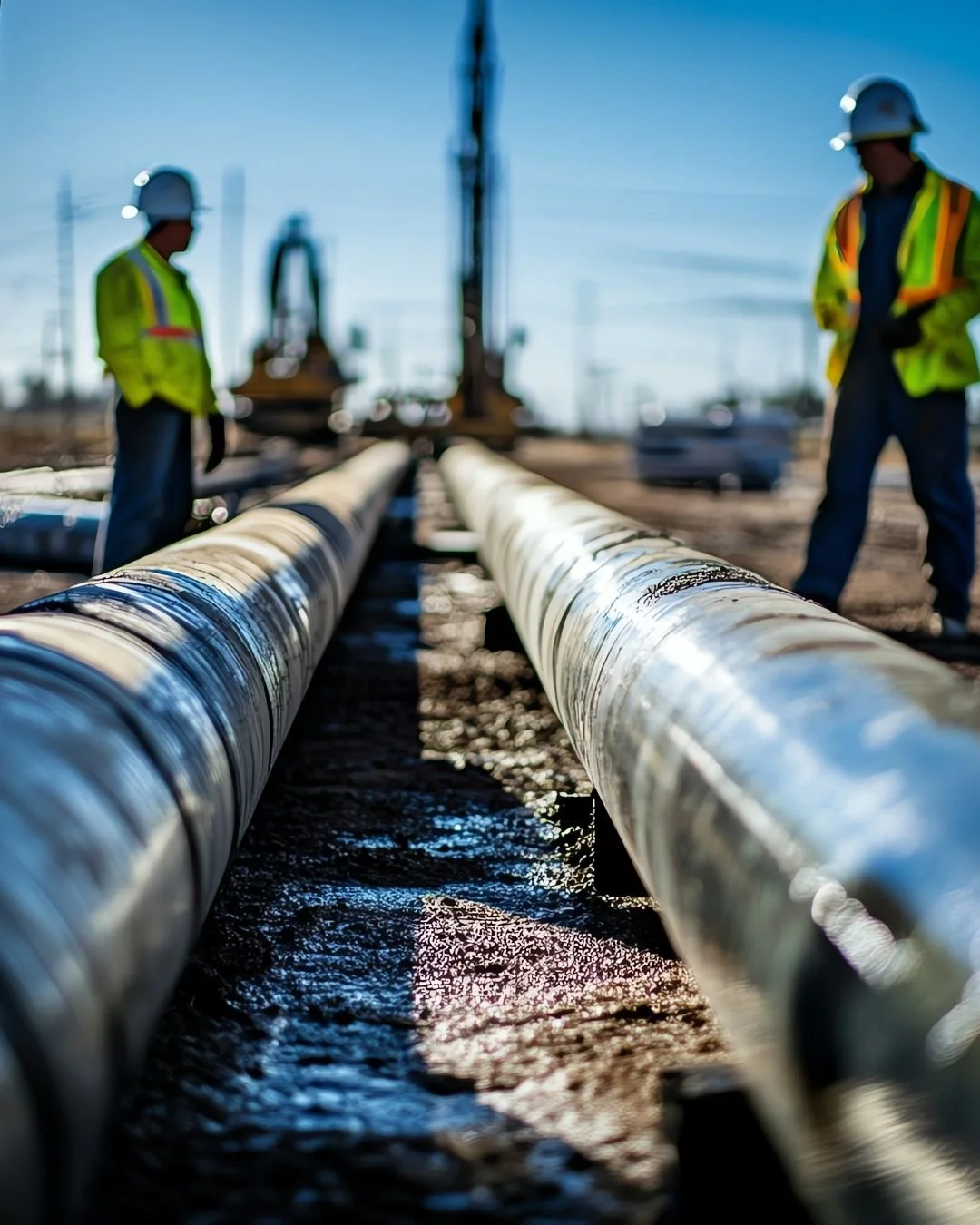 Environmental field team inspecting pipeline infrastructure for soil contamination, groundwater impact, and regulatory compliance