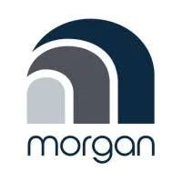 Morgan logo featuring stylized arches in dark blue, gray, and light gray colors.